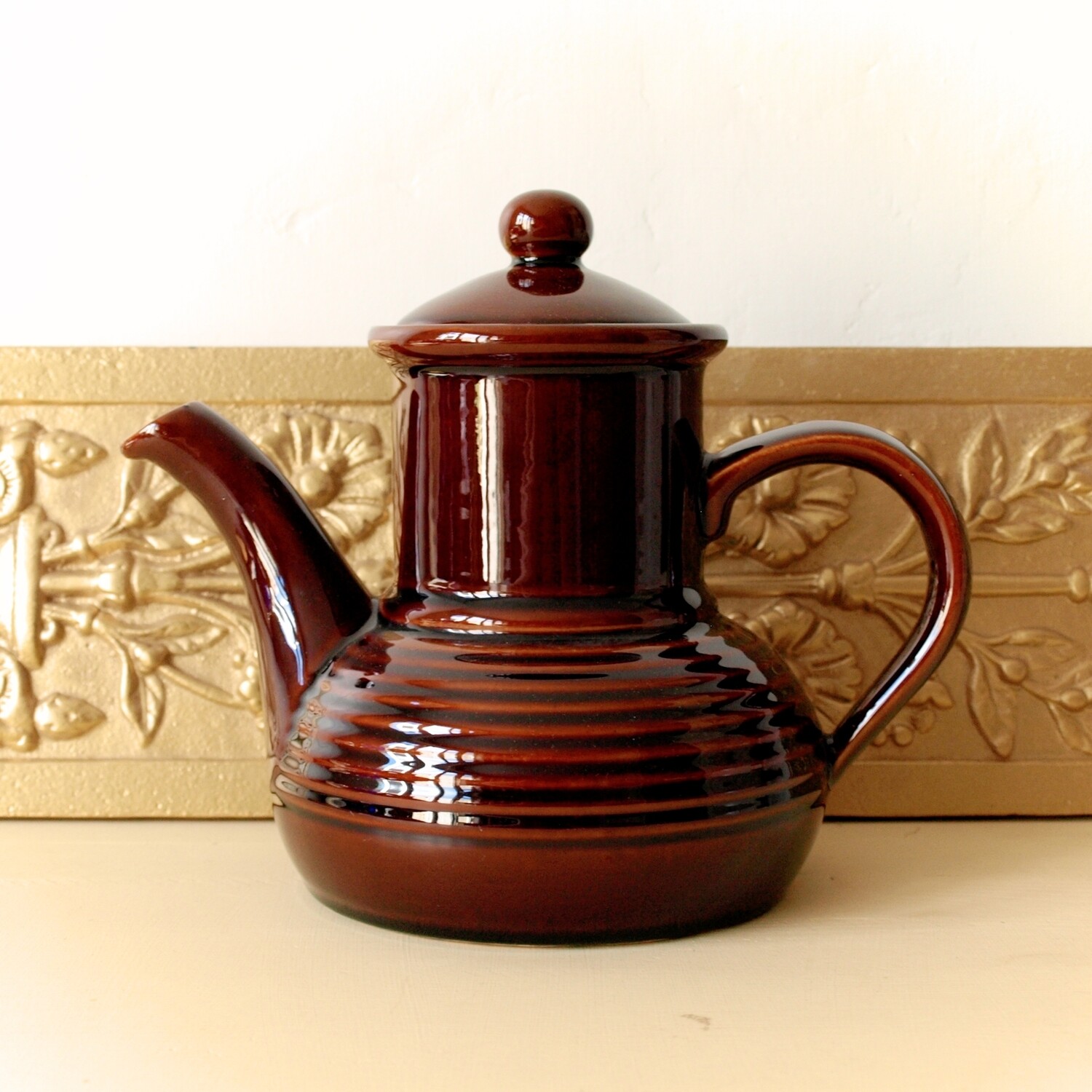 Large Retro Vintage Conker Brown Denmead Pottery Tea of Coffee Pot