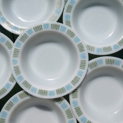 Vintage Set of Six Blue & Green Milk Glass Dishes Bowls by JAJ Made in England