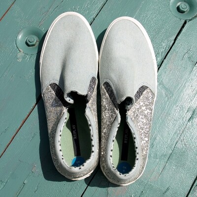 Ladies Replay Denim & Glitter Flat Shoes PLimsolls Trainers 41