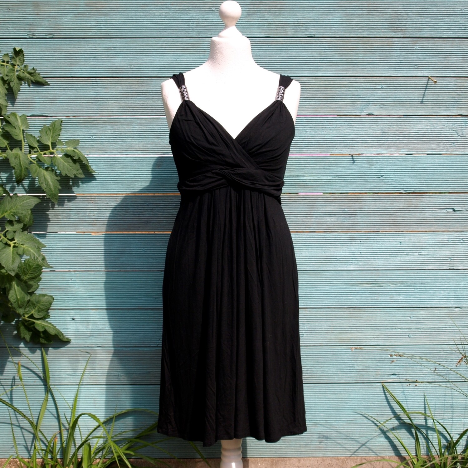 Ladies Black Viscose Jersey Summer Party Dress by Planet - Size 12