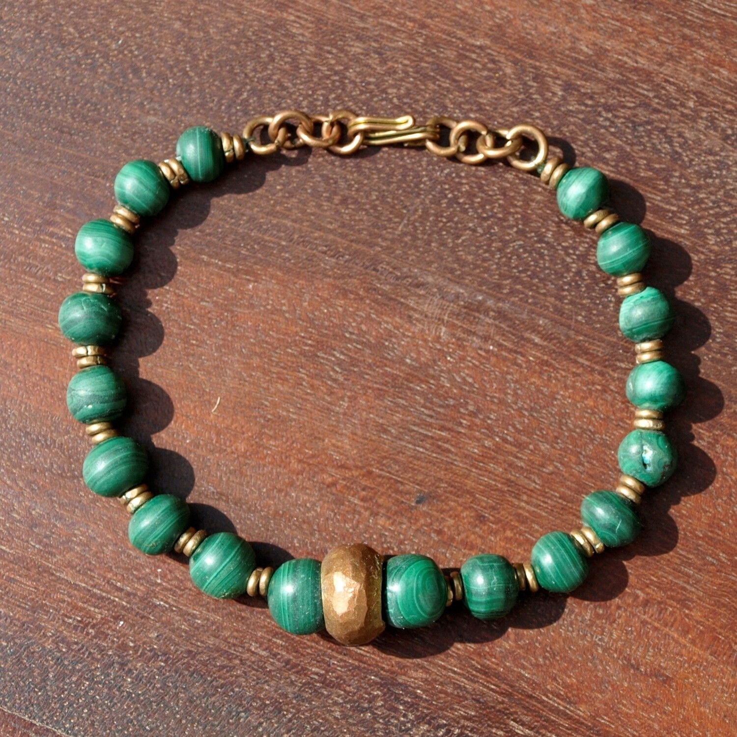 Ladies Vintage Malachite & Copper Bead Bracelet
