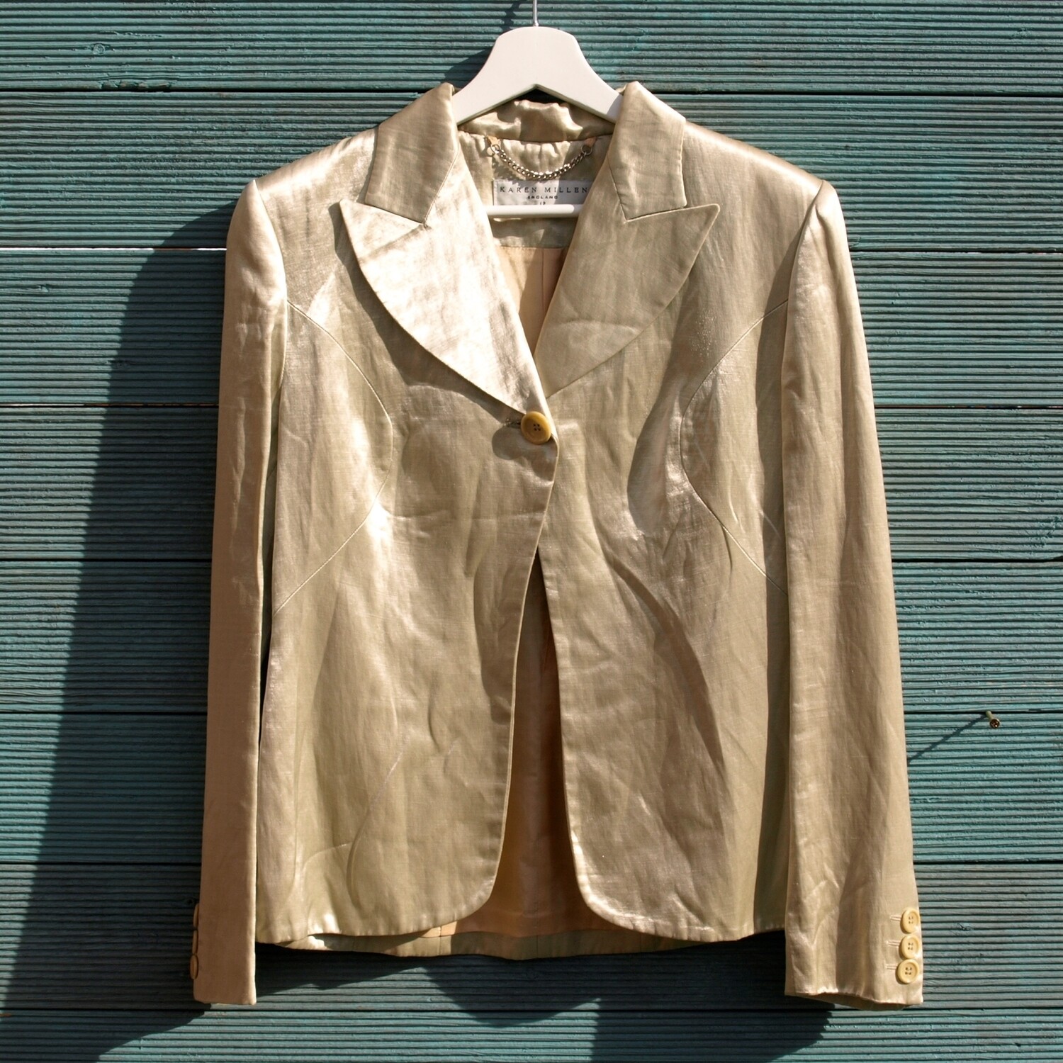 Ladies Karen Millen Pearl Satin Linen Party Jacket - Size 12