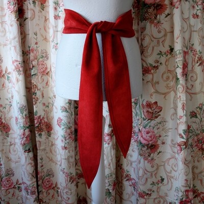 Ladies Long Red Suede Sash Belt Handmade by Owen Barry of Somerset