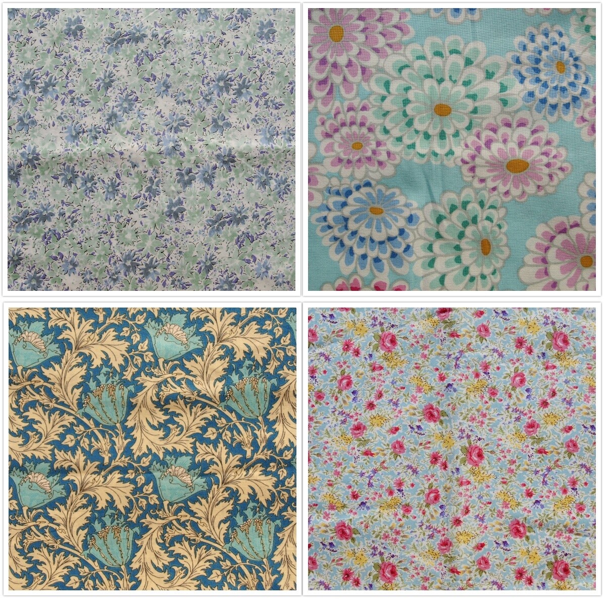 Four Quality Floral Cotton Fabric Remnants For Crafts, Patchwork - Kaffe Fassett