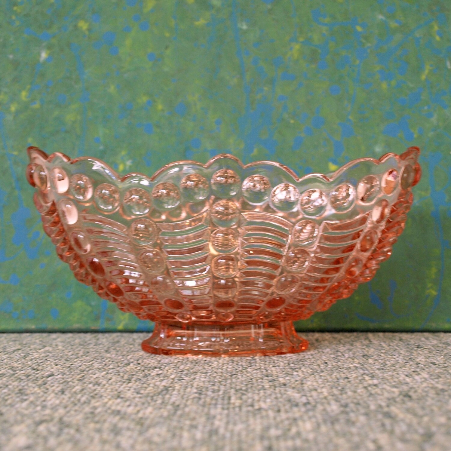 Vintage Art Deco Peach Depression Glass Mantle Vase or Fruit Bowl