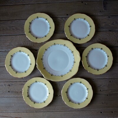 Set of Six Yellow Duchess Fine Bone China Side Plates + Server