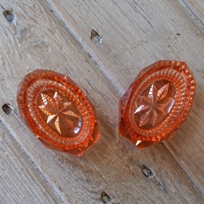 Antique Pair of Peach Glass Faceted Salts