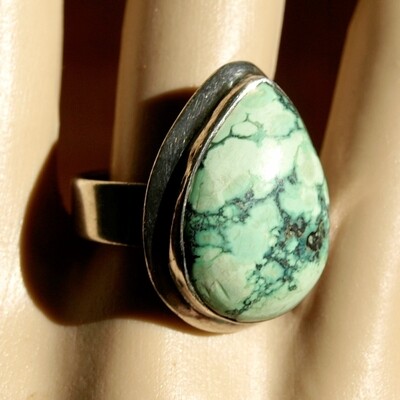 Ladies Chunky Solid Silver & Turquoise Statement Ring Size R