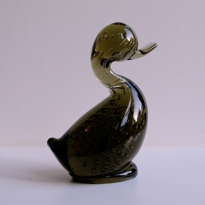 Vintage Whitefriars Controlled Bubbles Glass Twilight Dilly Duck