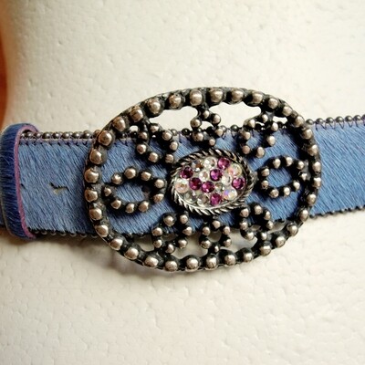 Ladies Lavender Blue Horsehair Leather Crystal Belt by Luisa Cerano Size 40