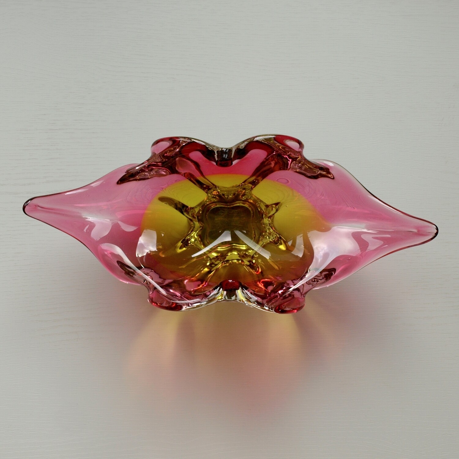 Chribska Czech Pink & Yellow Art Glass Ornamental Bowl by Josef Hospodka