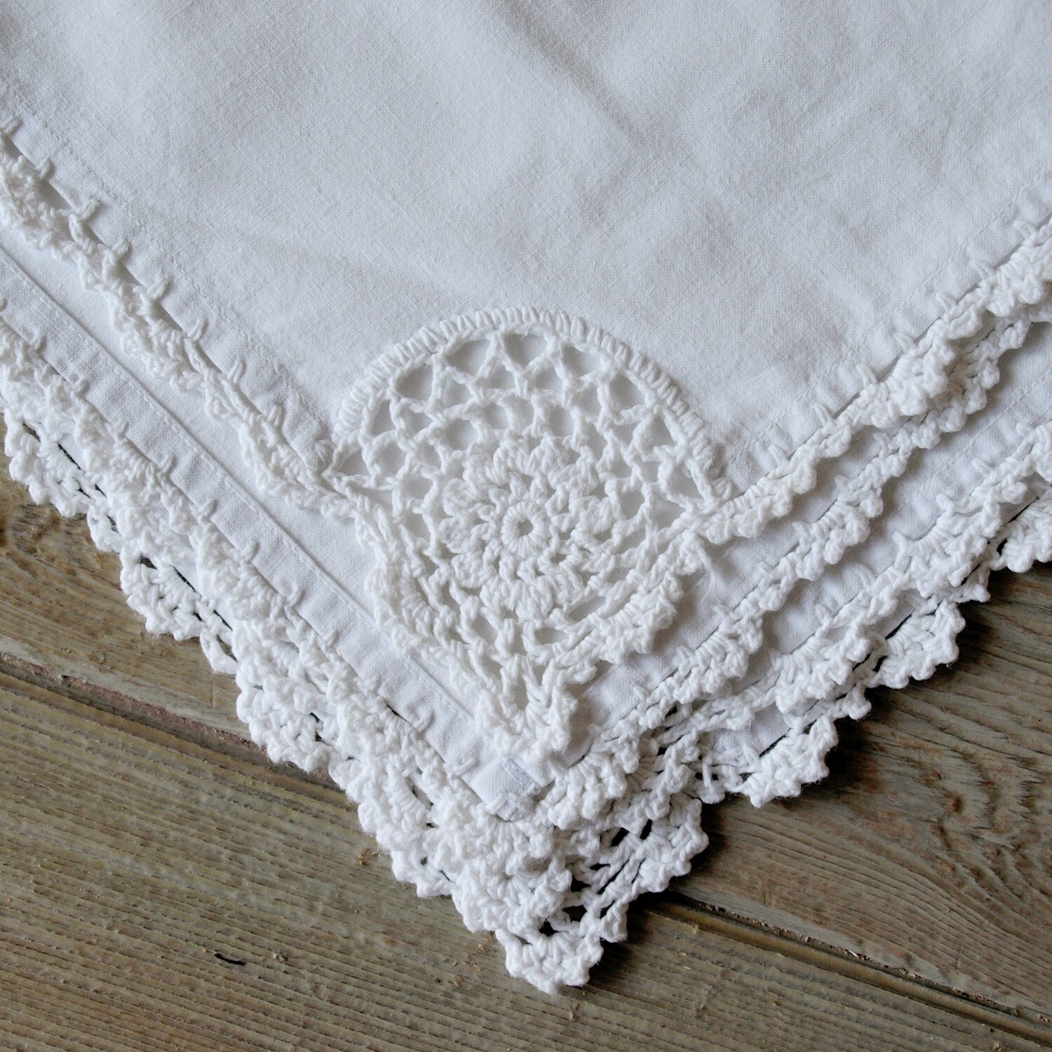 Set of Four Vintage Handmade White Crocheted Cotton Napkins