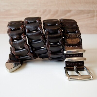 Ladies Dark Brown Woven Leather Belt by Avion - Medium