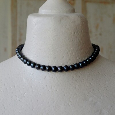 Ladies Grey Cultured Pearl Choker Necklace + Solid Silver Clasp