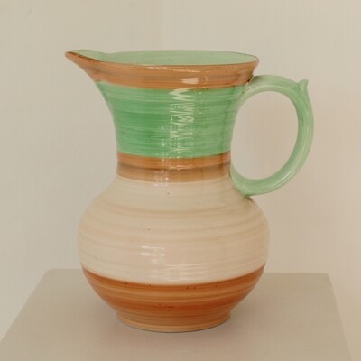 Large Vintage 1930s Green & Beige Pottery Jug Vase by Shelley