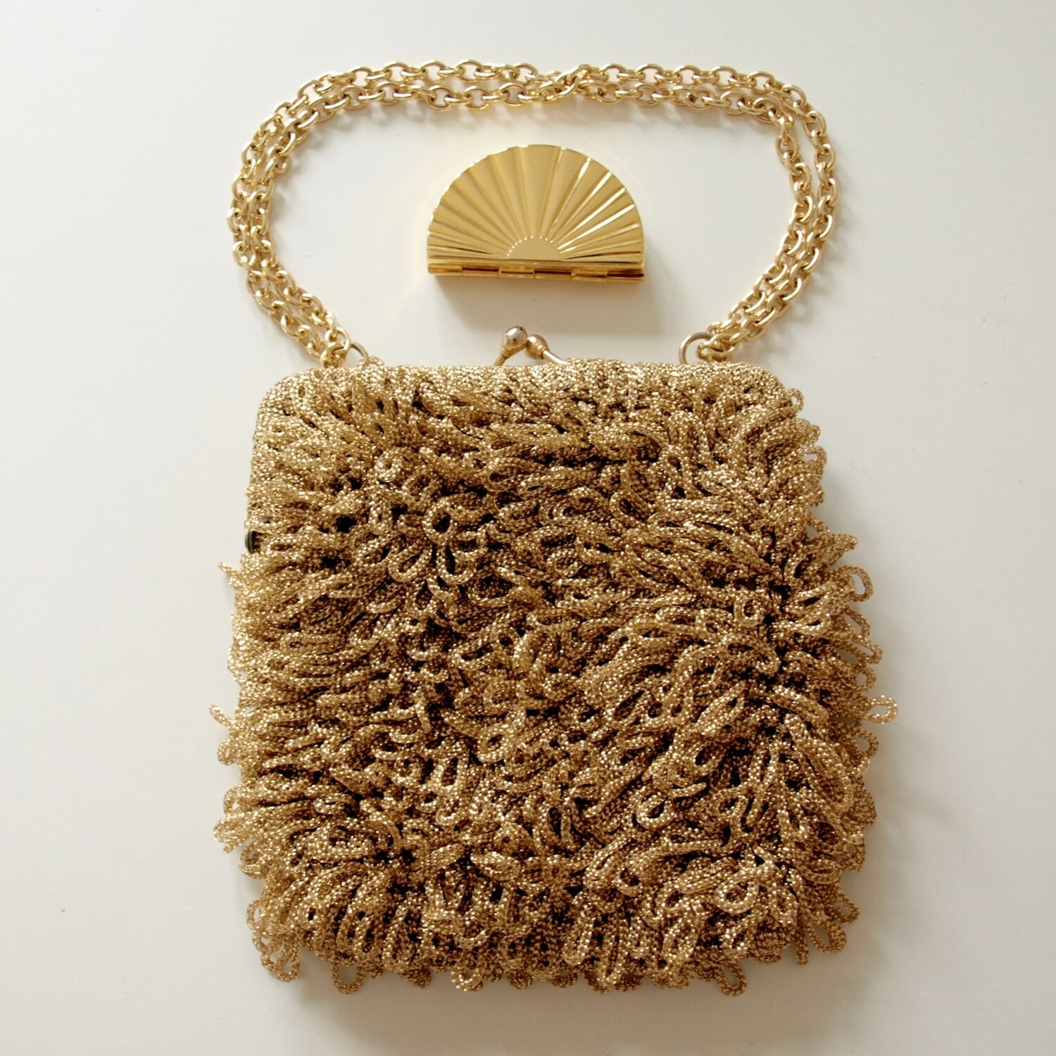 Ladies Italian Vintage Gold Lame Loops Evening Bag + Vintage Pill Box