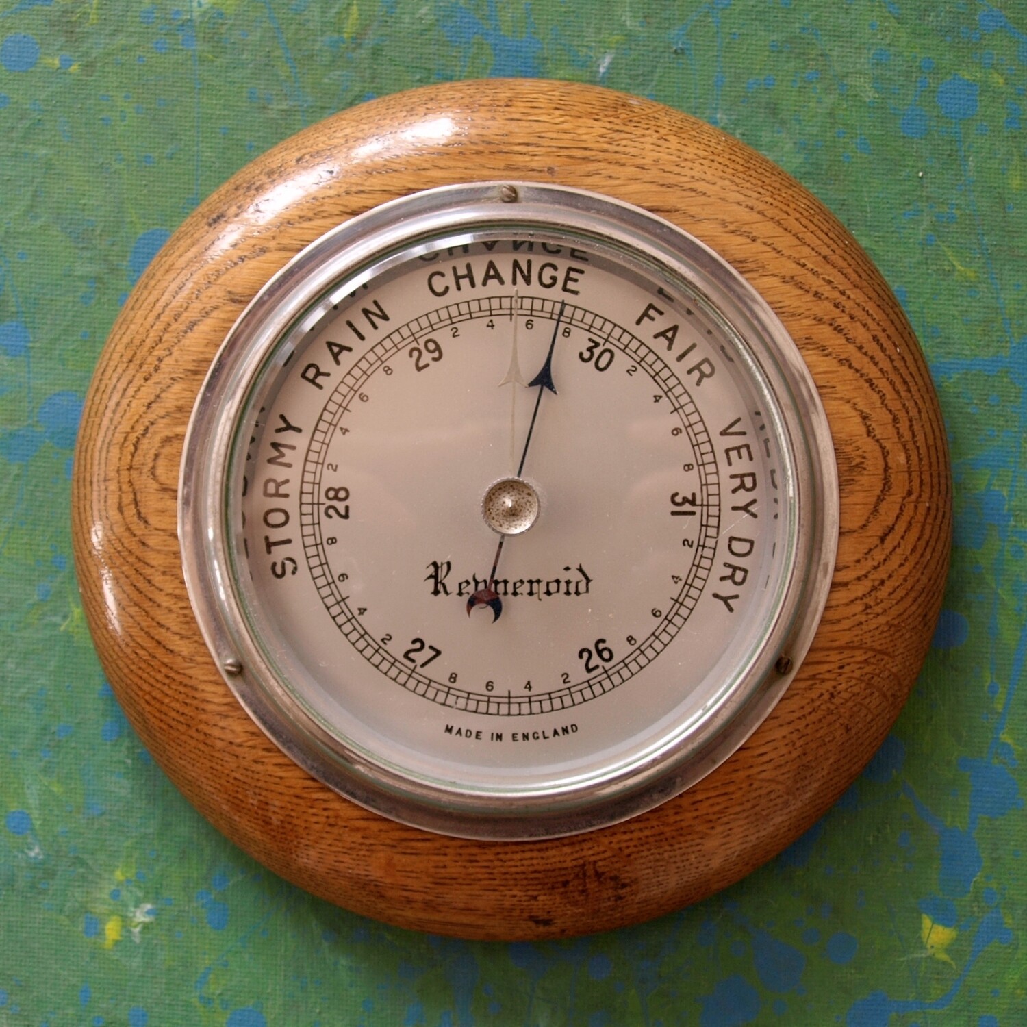 Vintage Regneroid Aneroid Thermometer Barometer With Oak Surround