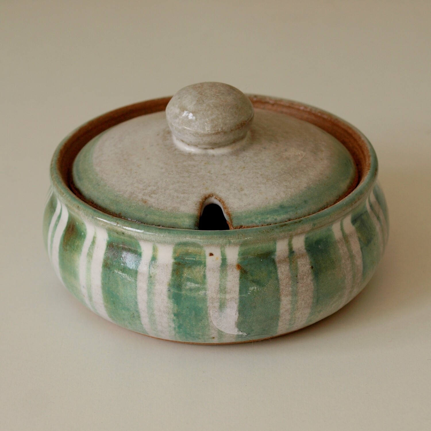 Handmade Green Stoneware Studio Pottery Lidded Preserve Pot