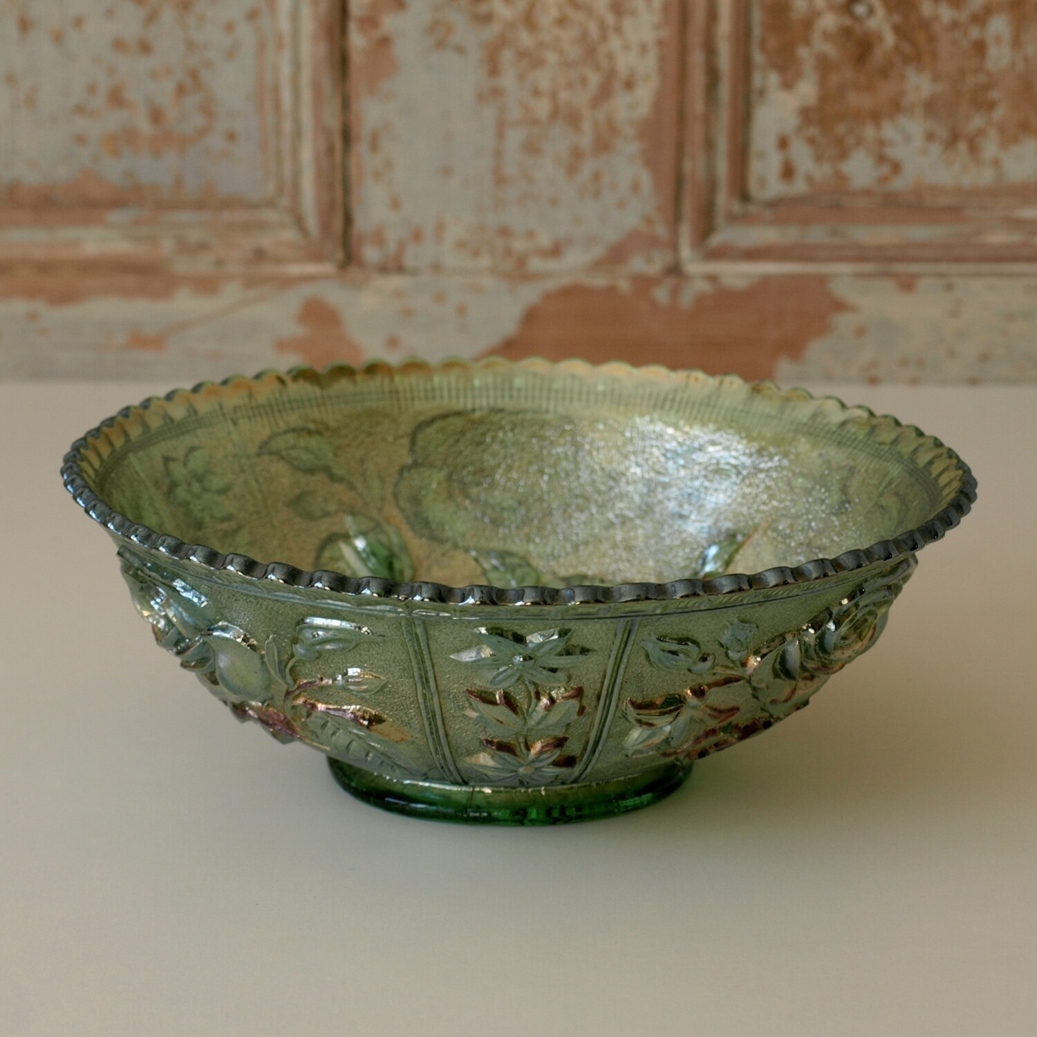Vintage Imperial Glass Carnival Glass Helios Green Bowl
