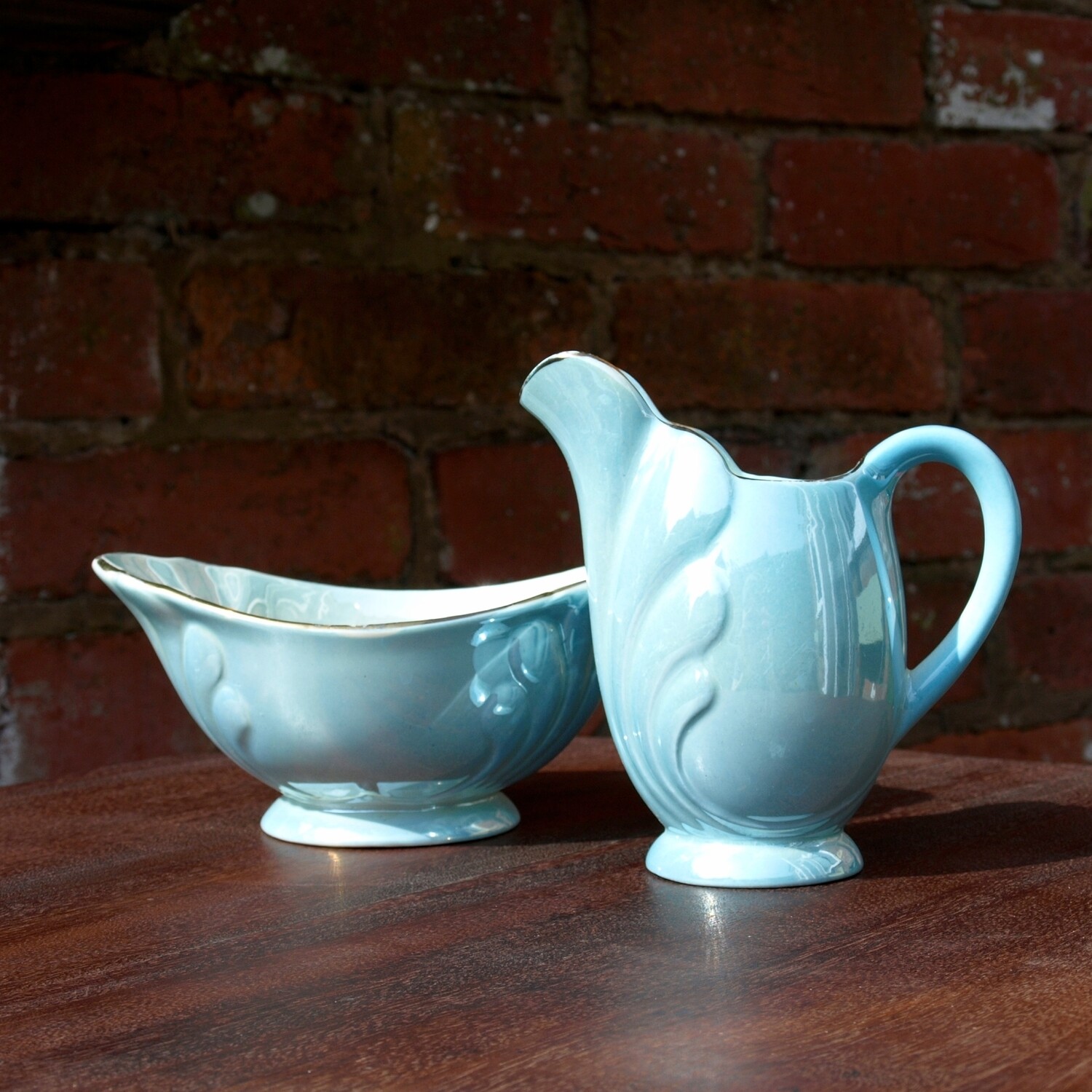 Vintage Art Deco Blue Milk Jug & Sugar Bowl by Maling