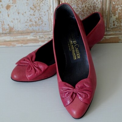 Ladies Vintage 70s/80s Pink Leather Court Roland Cartier Bow Shoes 38