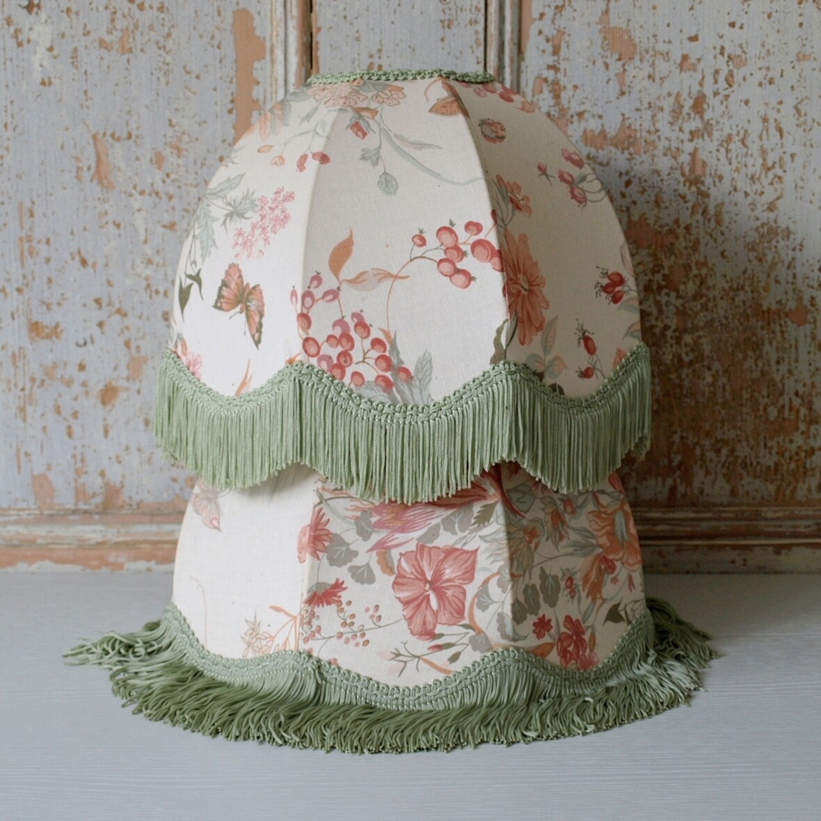 Pair of Floral Green Vintage Table Lampshades