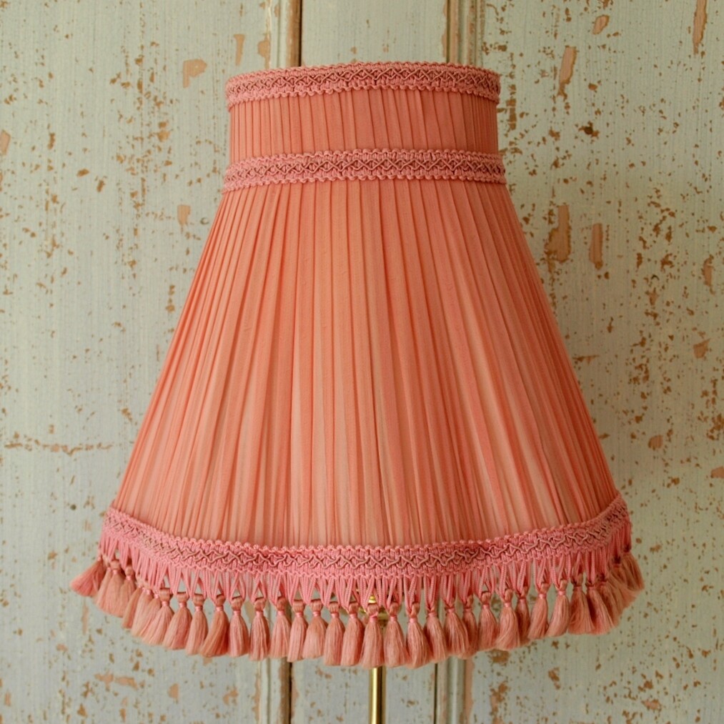Vintage Dusky Pink Pleated Chiffon Tassel Lampshade