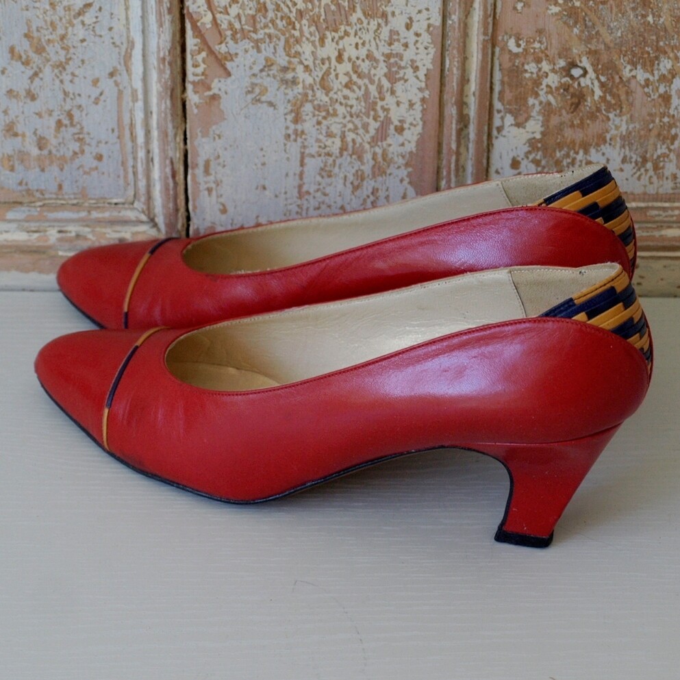 Ladies Vintage Evan-Picone Red Leather Court Shoes 3