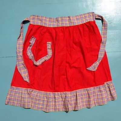 Ladies Homemade Vintage Red Frilly Apron