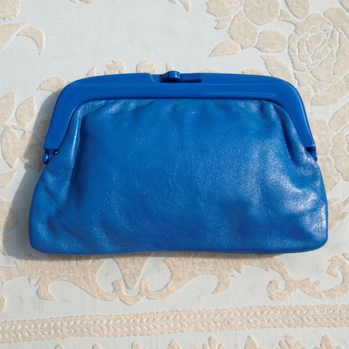 Vintage Blue Leather Italian Clutch Bag
