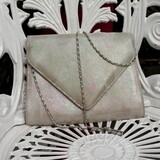 Ladies Magrit Beige Metallic Suede Evening Bag