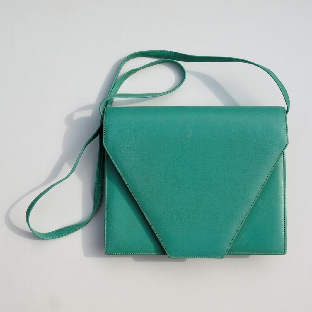 Vintage Jade Green Jacques Vert Leather Shoulder or Clutch Bag