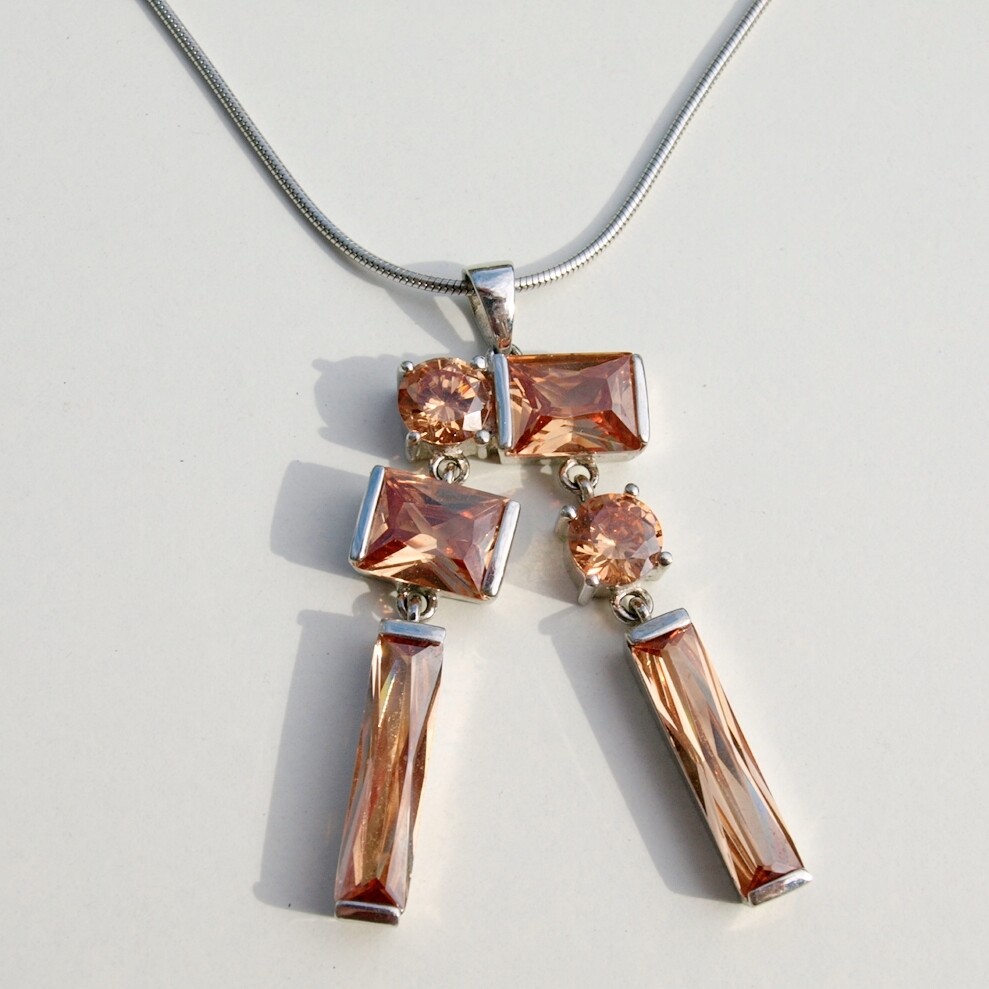 Solid Silver & Coppery CZ Pendant Necklace