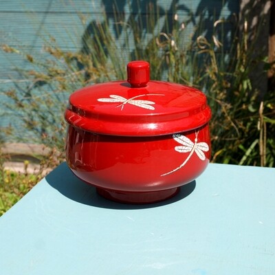Large Red Laquered Paper Mache Butterfly Lidded Pot
