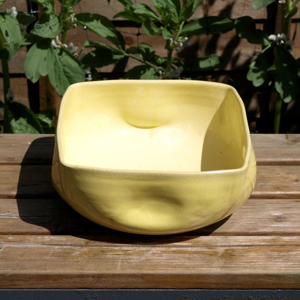 Large Antique Albion Clay Co Square Yellow Bowl