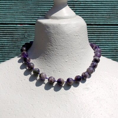Large Round Amethyst Bead Choker Necklace
