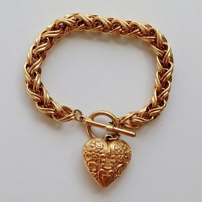 Ladies Chunky Goldtone Heart Toggle Bracelet