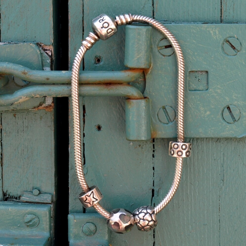 Solid Silver Pandora Abalone Heart Charm Bracelet