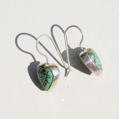 Love Heart Turquoise& Solid Silver  Earrings