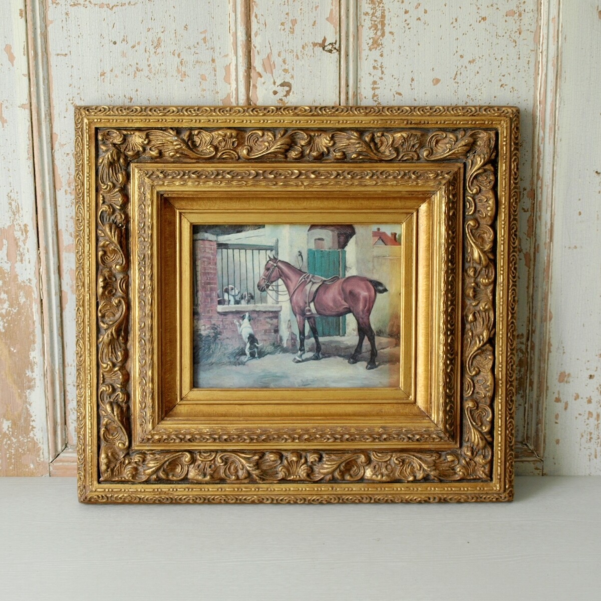 Vintage Ornate Gilt Framed Picture of Horse