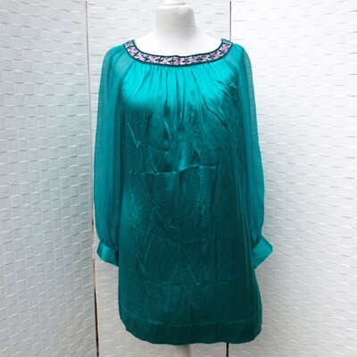 Ladies Monsoon Emerald Green Silk Tunic Top Dress Size 18
