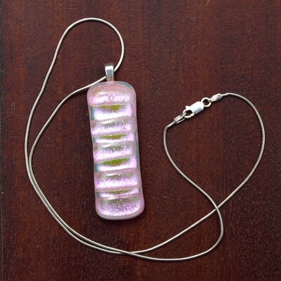 Ladies Pink Glass Pendant & Solid Silver Chain Necklace