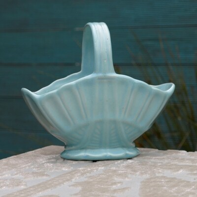 Small Vintage Govancroft Blue Stoneware Basket Vase