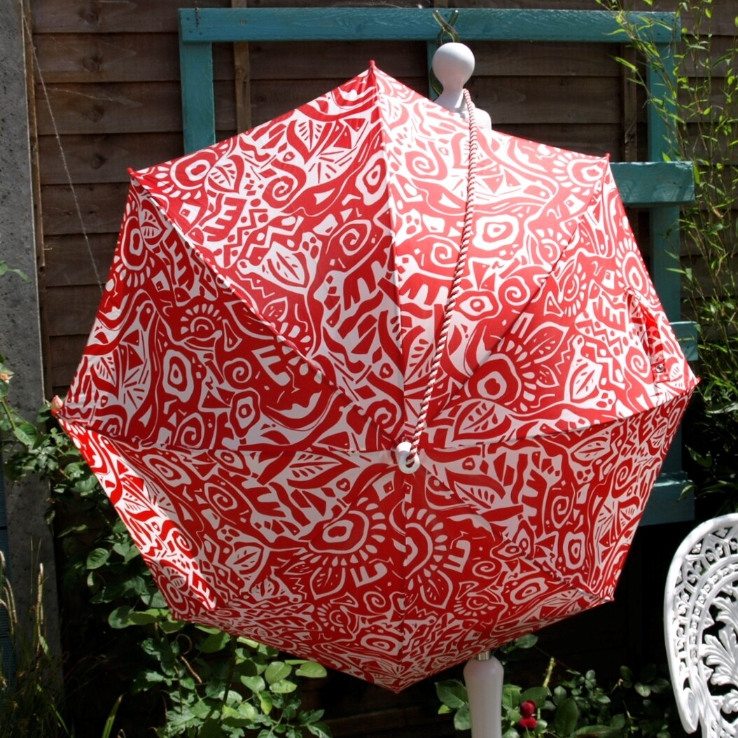 Vintage Wooden Handled Red St Michael Umbrella