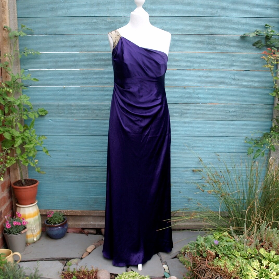 Ladies Monsoon Long Purple Silk Gown Dress 12-14