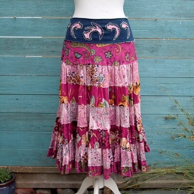 Ladies Estafania Knee Length Tiered Pink Cotton Full Circle Skirt 12