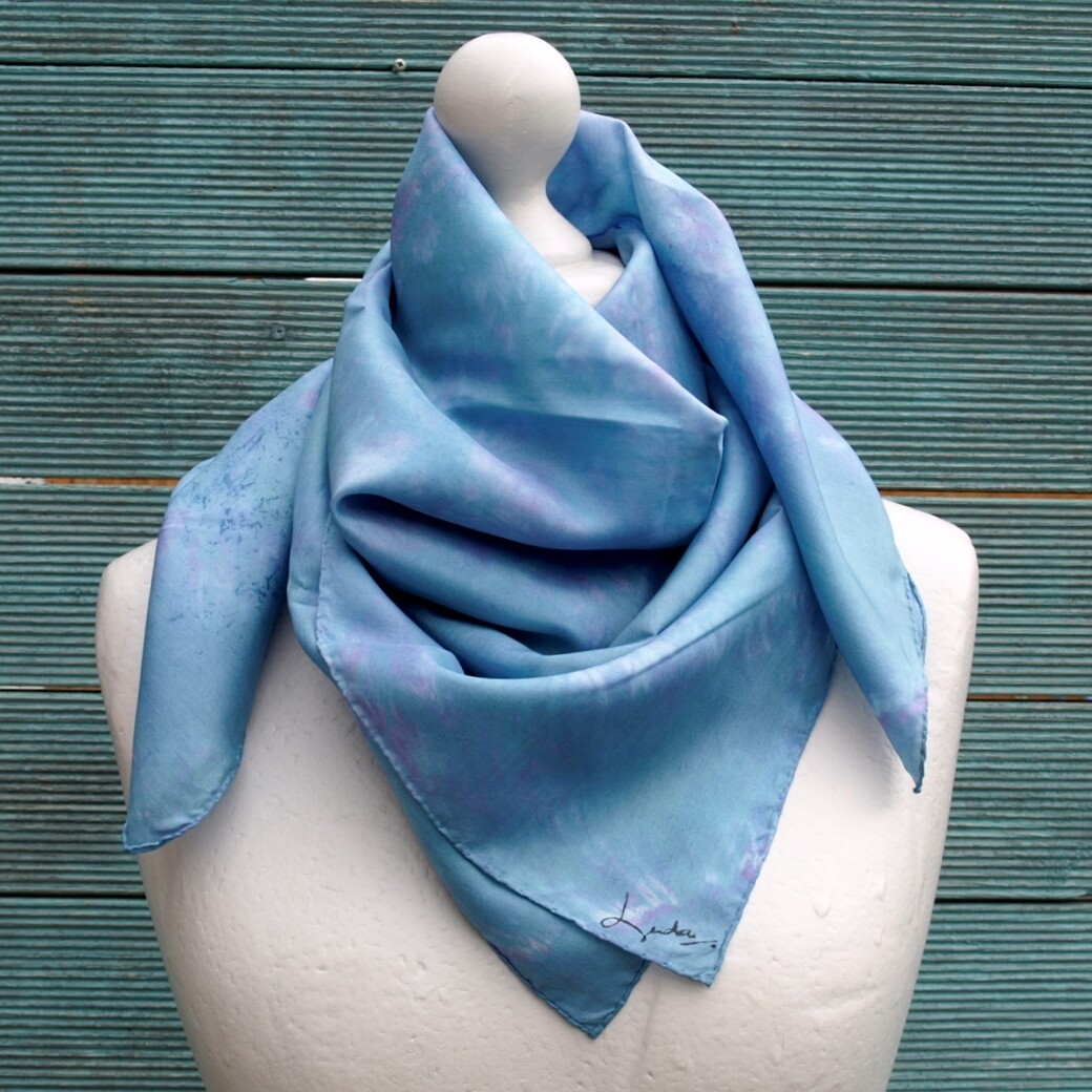 Handmade Hand Rolled 82cm2 Blue &amp; Lilac Scarf by Lynda