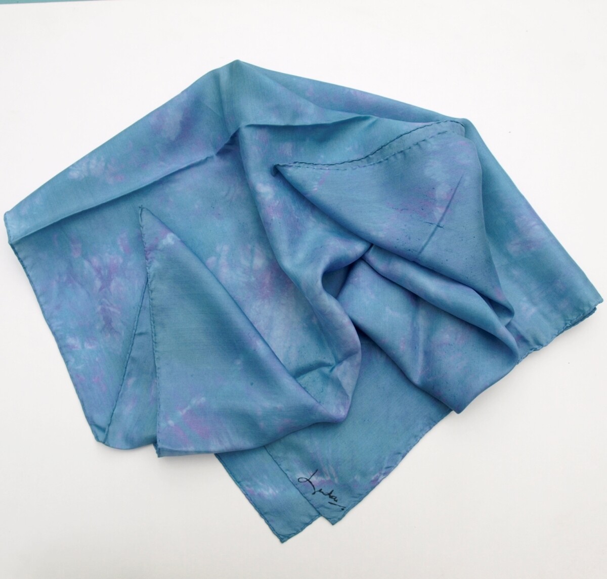 Handmade Hand Rolled 82cm2 Blue & Lilac Scarf by Lynda