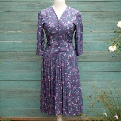 Ladies Vintage Principals Purple Viscose Tea Dress Size 10-12