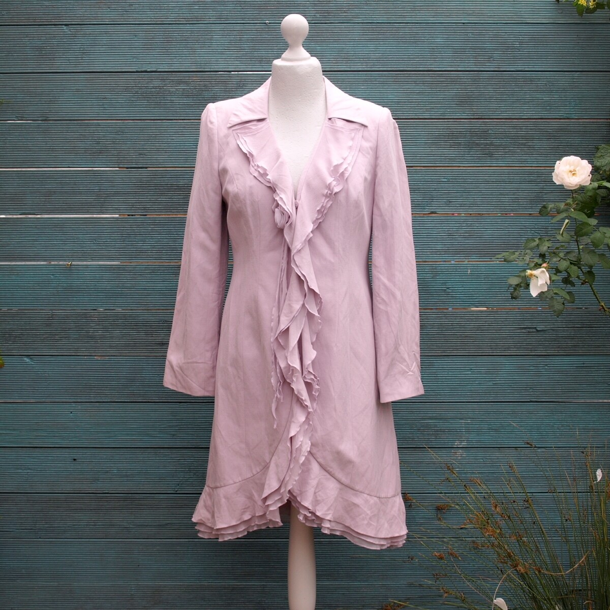 Ladies Kaliko Lilac Linen & Silk Frilly Dress Coat Size 10